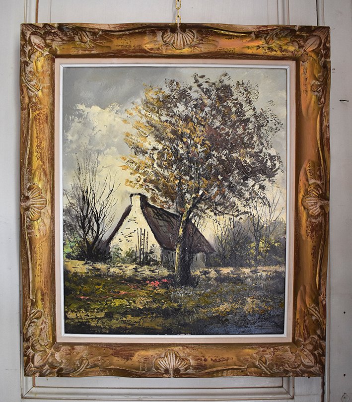 Robert Mogisse . Paire De Tableaux, Paysage Sous Bois, Huile Sur Toile Encadrée.-photo-3