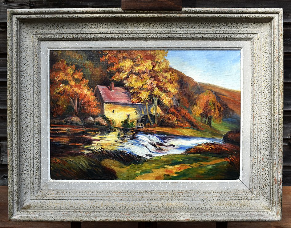 S. Clavaud, Oil On Canvas, Landscape, Mill On Riverside.-photo-2