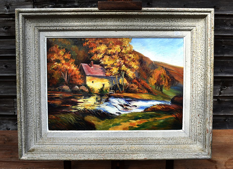 S. Clavaud, Oil On Canvas, Landscape, Mill On Riverside.-photo-7