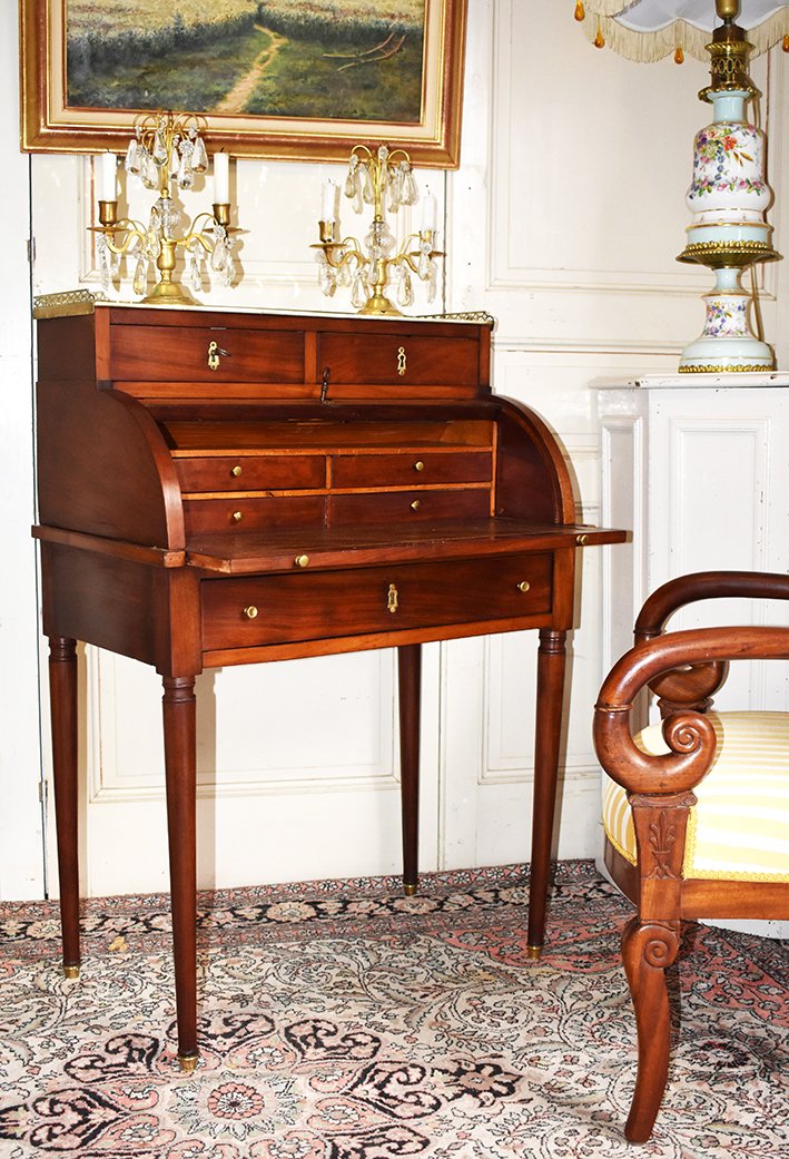 Bureau Cylindre De Dame En Acajou De  Style Louis XVI.-photo-3