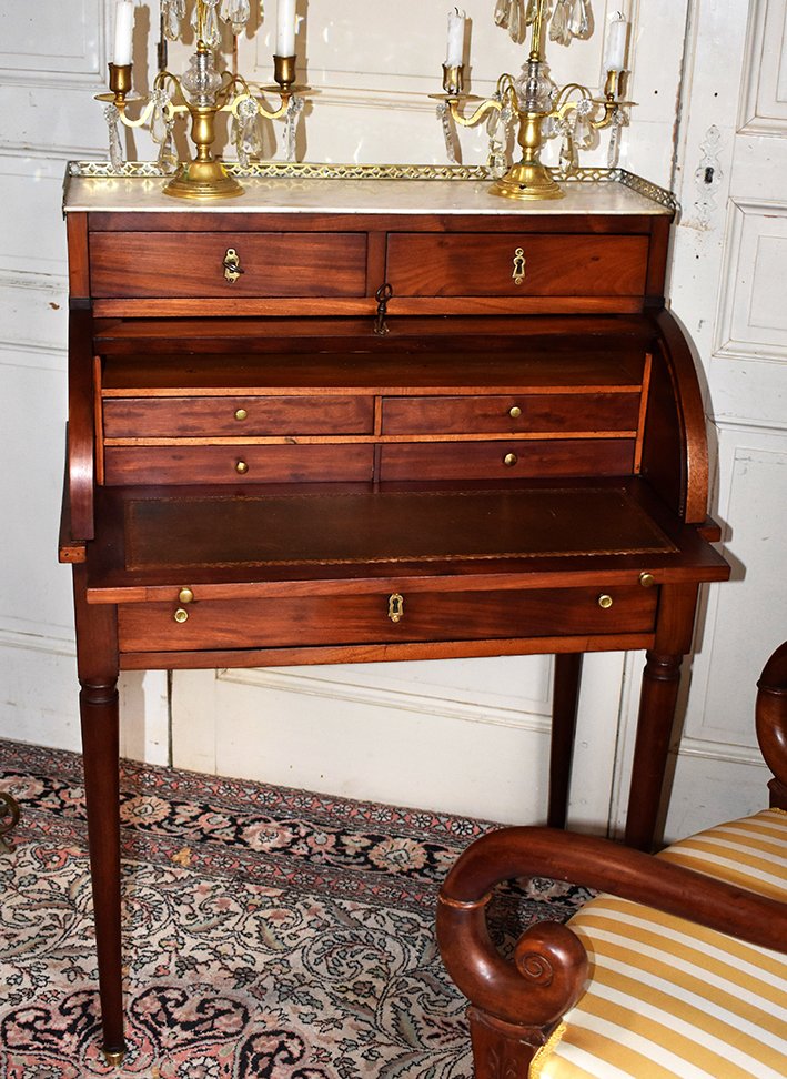 Bureau Cylindre De Dame En Acajou De  Style Louis XVI.-photo-4