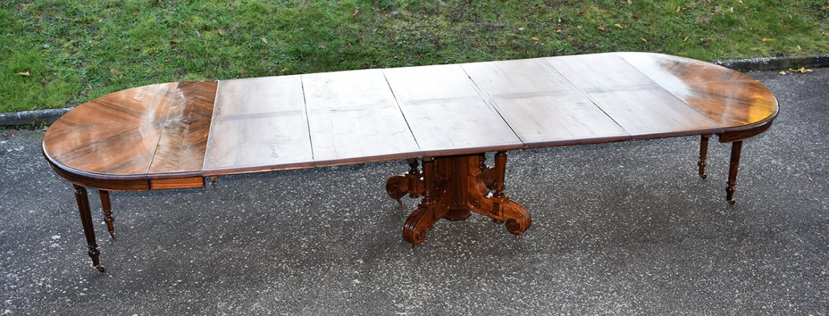 Importante Table - Gu&eacute;ridon  Ovale De Salle &agrave; Manger &agrave; Rallonges. Palissandre, 5 Allonges, XIX.-photo-4