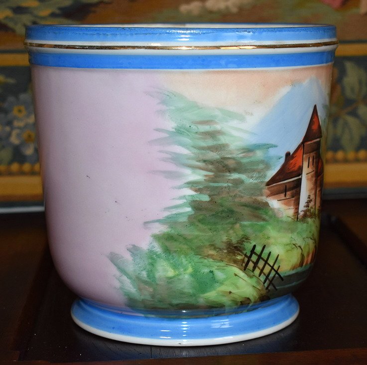 Cache Pot In Limoges Porcelain, Hand Painted, XIXth.-photo-3