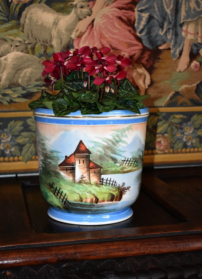 Cache Pot In Limoges Porcelain, Hand Painted, XIXth.-photo-4