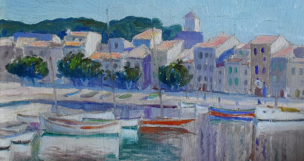 A.deroo , Peinture à l'Huile   Sur Panneau, Tableau Marine d'Un Petit  Port Méditerranéen.-photo-4