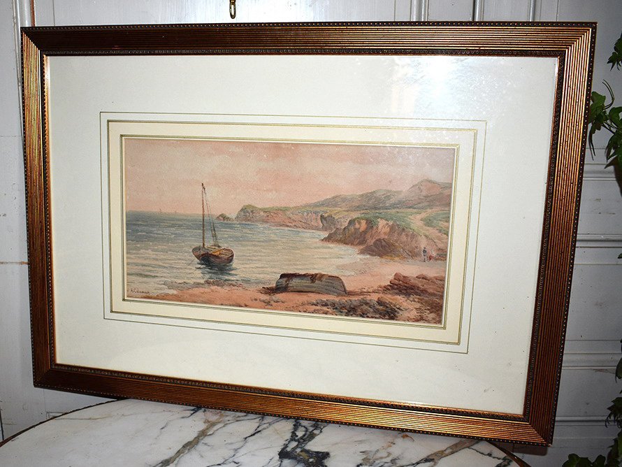 Watercolor Signed A. Coleman. Marine Titled: -photo-2