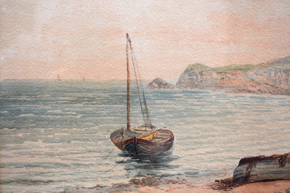 Aquarelle signée A. Coleman. Marine intitulée : "Robin Hood'sBay - on the York Shire Coast ".  XIXème.-photo-1