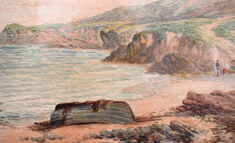 Aquarelle signée A. Coleman. Marine intitulée : "Robin Hood'sBay - on the York Shire Coast ".  XIXème.-photo-2