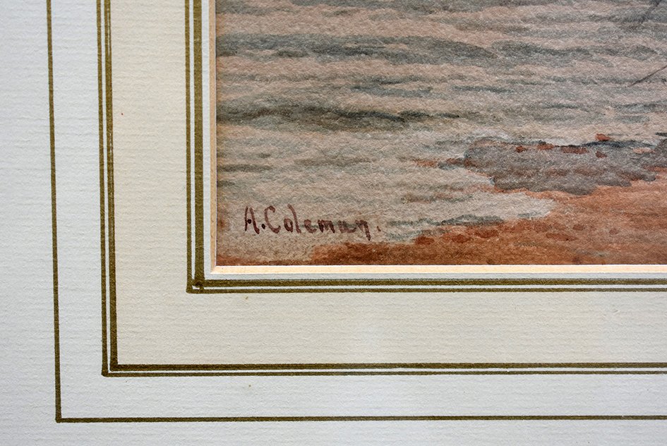 Aquarelle signée A. Coleman. Marine intitulée : "Robin Hood'sBay - on the York Shire Coast ".  XIXème.-photo-4