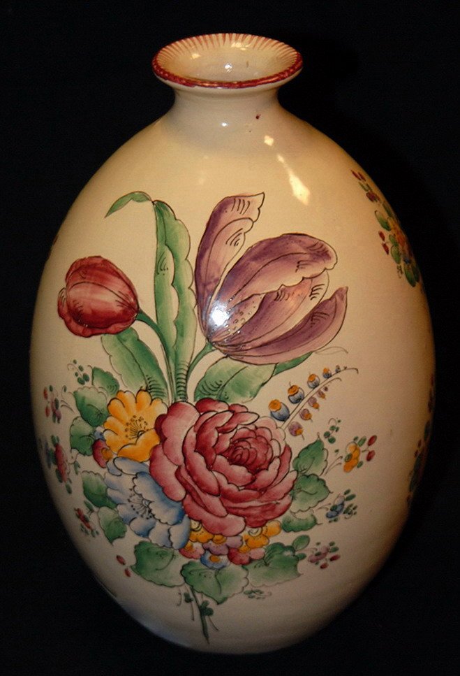 Alfred Renoleau Angoulème ( 1854-1930 ) . Vase En Faïence à Décor De Fleurs.-photo-3