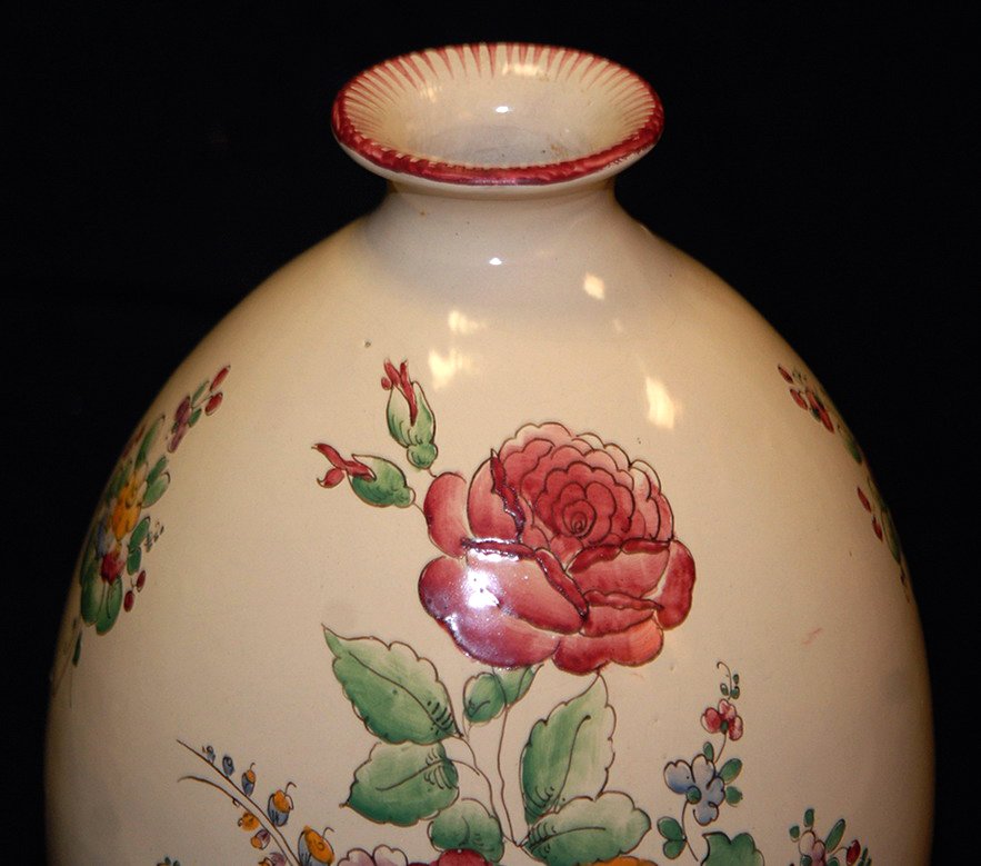 Alfred Renoleau Angoulème ( 1854-1930 ) . Vase En Faïence à Décor De Fleurs.-photo-5