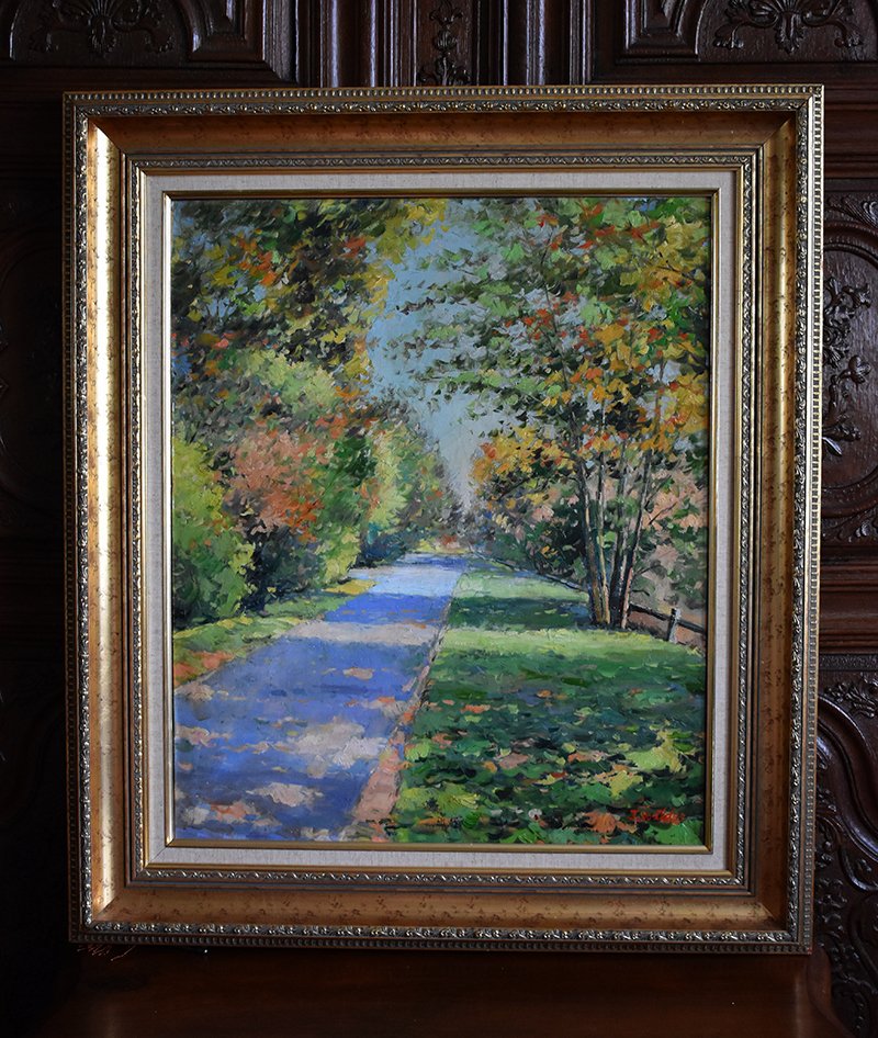 Landscape Painting Country Road, Painting Signed J. Wilder.-photo-2