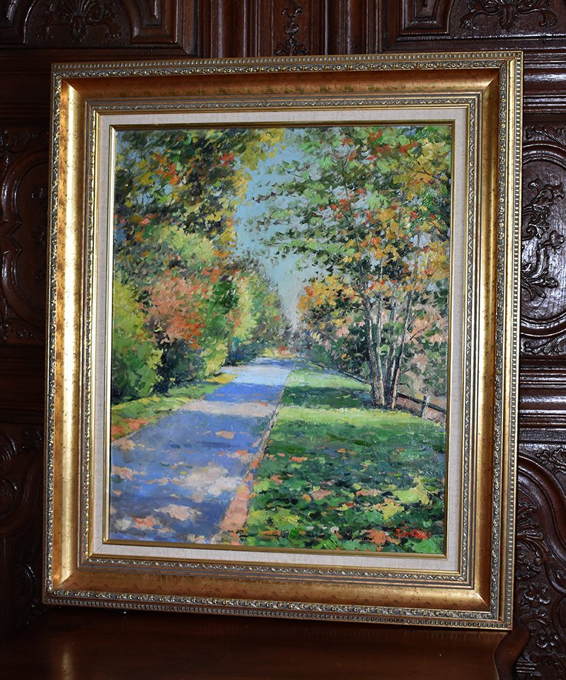 Landscape Painting Country Road, Painting Signed J. Wilder.-photo-3