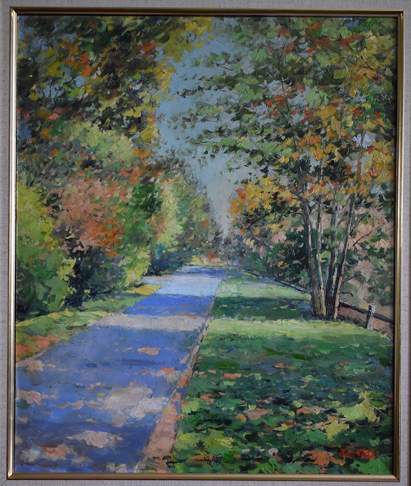 Landscape Painting Country Road, Painting Signed J. Wilder.-photo-4