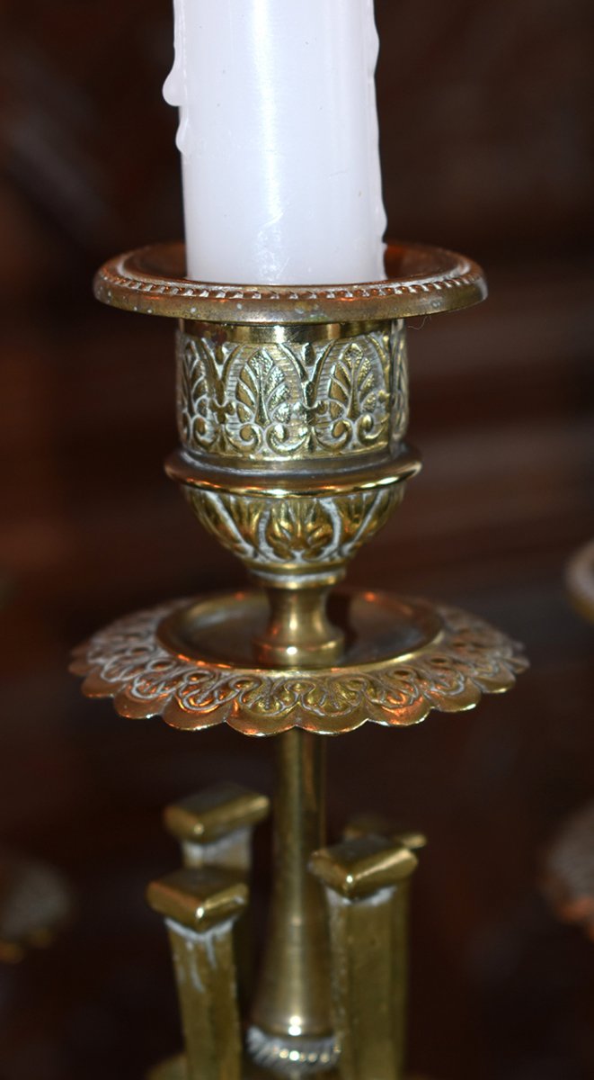 Pair Of Candelabras, Neo - Ghotic Style Candlesticks, Bronze Candlesticks, Niii, XIXth.-photo-5
