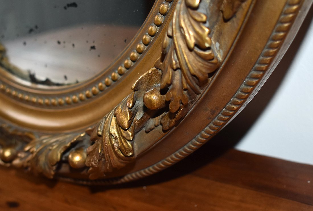 Miroir Ovale  En Stuc Et Bois Doré, Glace Ovale Style Louis XVI, époque Napoléon III-photo-8