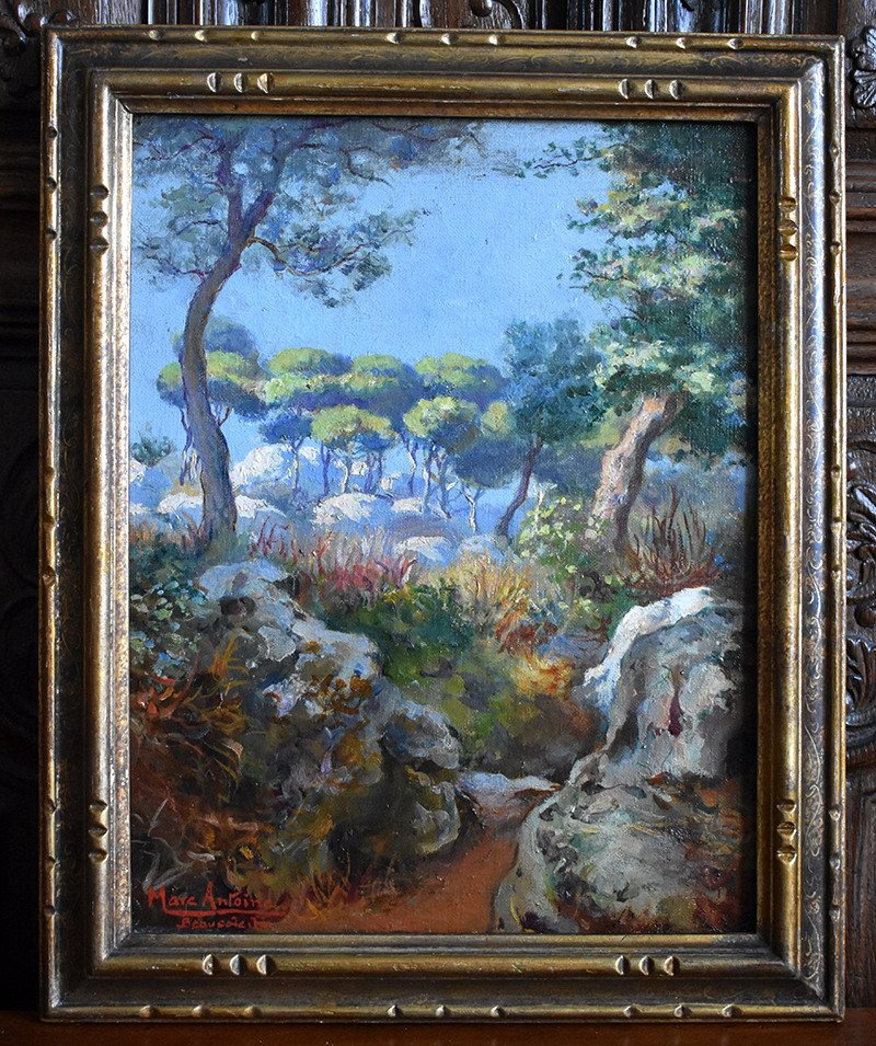 Oil Painting On Canvas By Marc Antoine, Landscape Painting By Beausoleil Near Monaco.