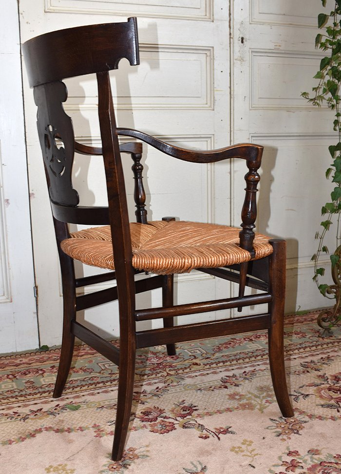 Fauteuil Paillé De Style Directoire,  assise fond de paille.-photo-3