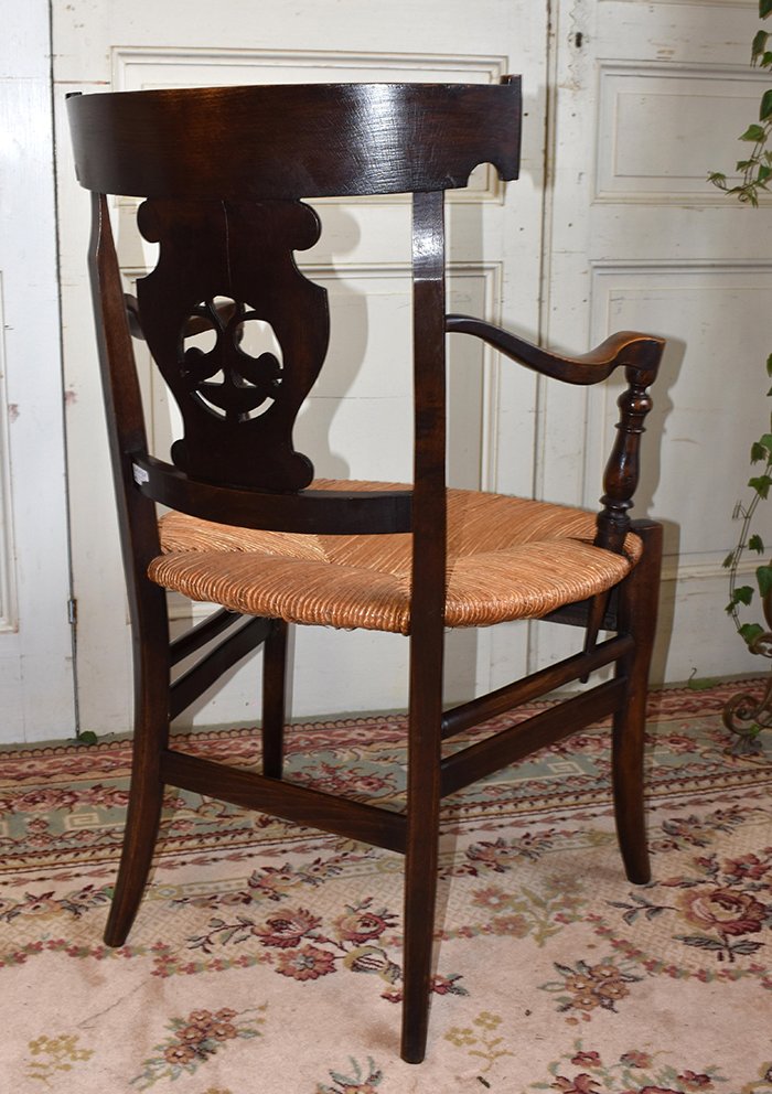 Fauteuil Paillé De Style Directoire,  assise fond de paille.-photo-4