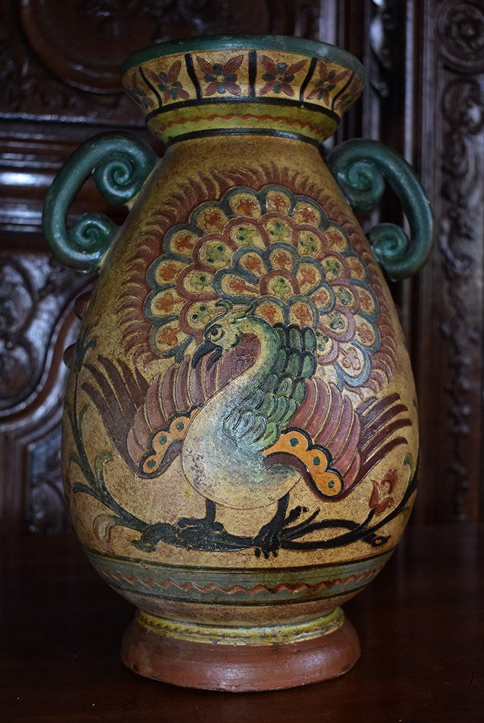 Large Ceramic Vase Montopoli Val d'Arno, Italy. Peacock Decor-photo-2