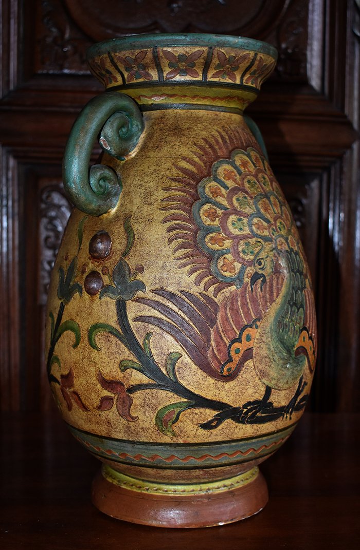 Large Ceramic Vase Montopoli Val d'Arno, Italy. Peacock Decor-photo-3