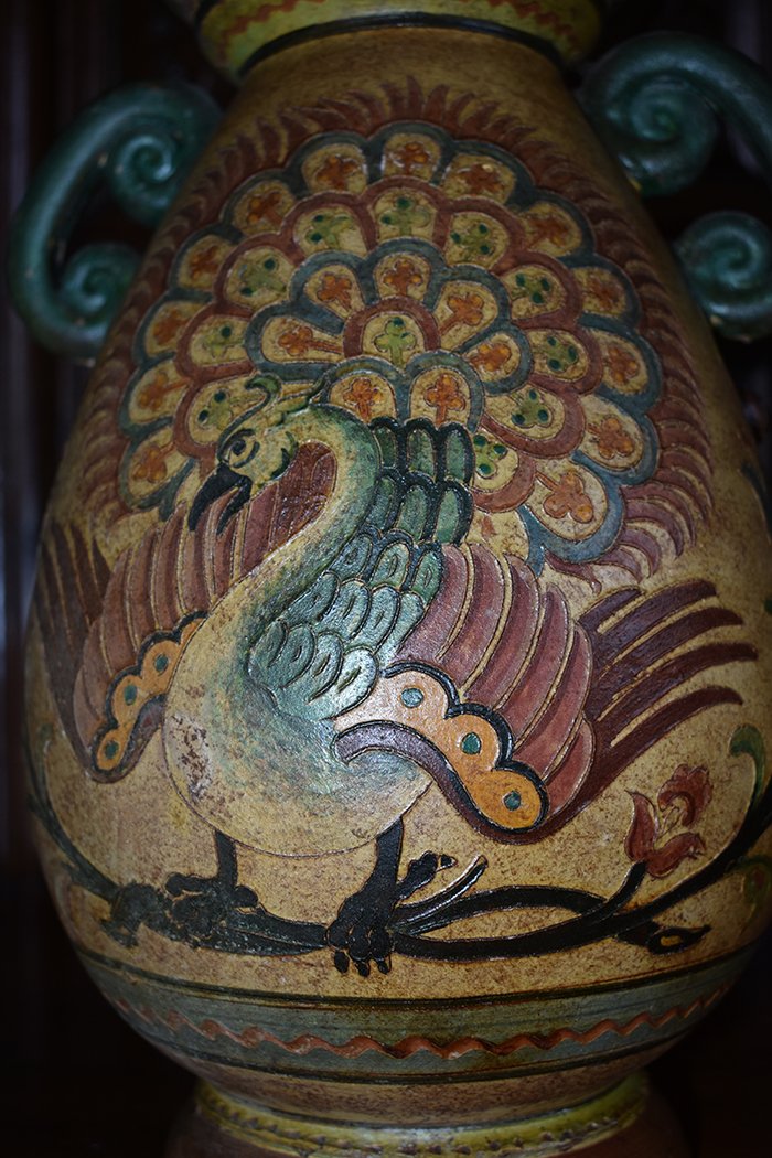 Grand Vase En Ceramique Montopoli Val d'Arno, Italie. Decor paon-photo-2