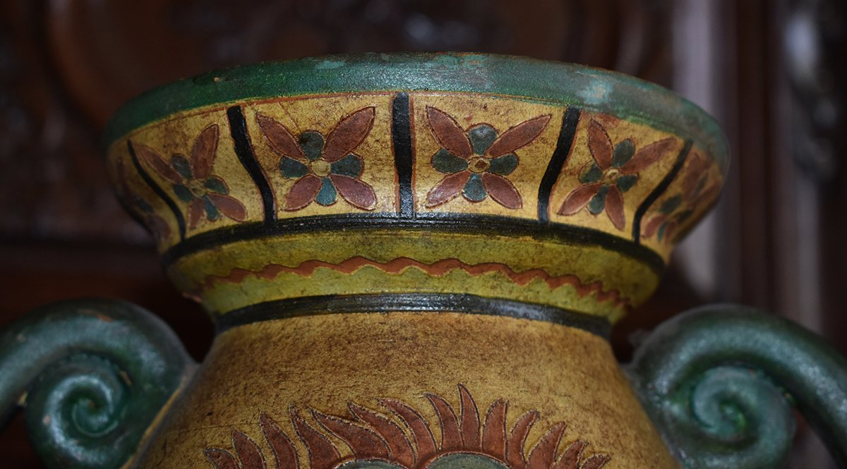 Grand Vase En Ceramique Montopoli Val d'Arno, Italie. Decor paon-photo-4