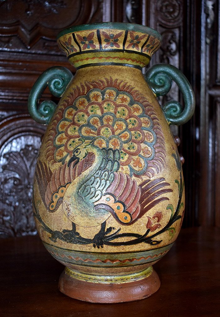 Large Ceramic Vase Montopoli Val d'Arno, Italy. Peacock Decor