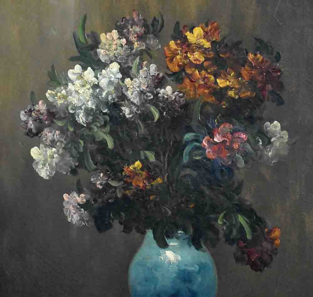 Large Framed Painting Of Alfred Rouby (1849-1909), Table Bouquet Of Flowers On A Table.-photo-4