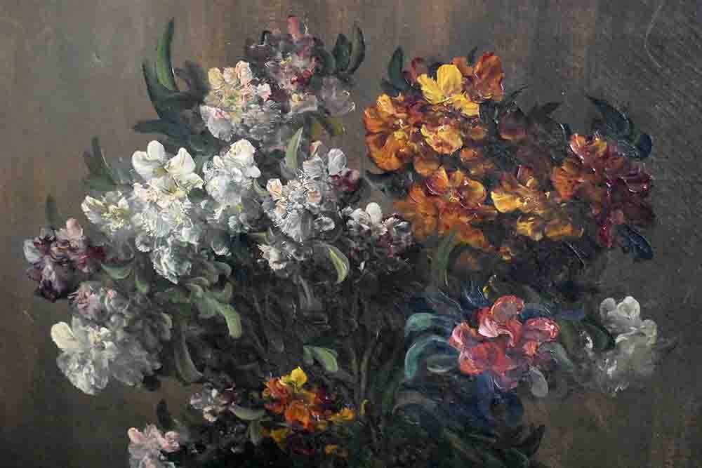 Large Framed Painting Of Alfred Rouby (1849-1909), Table Bouquet Of Flowers On A Table.-photo-1