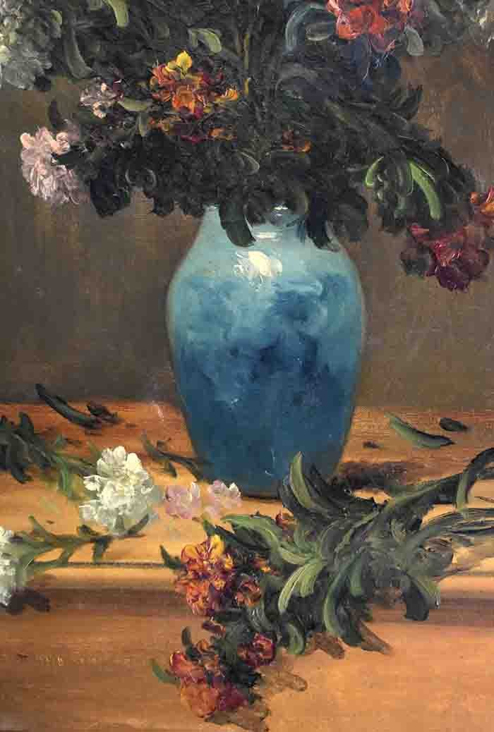 Large Framed Painting Of Alfred Rouby (1849-1909), Table Bouquet Of Flowers On A Table.-photo-3