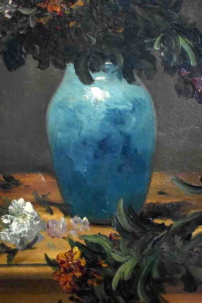 Grande Peinture Encadrée d' Alfred Rouby (1849-1909), Tableau Bouquet De Fleurs Sur Une Table.-photo-4