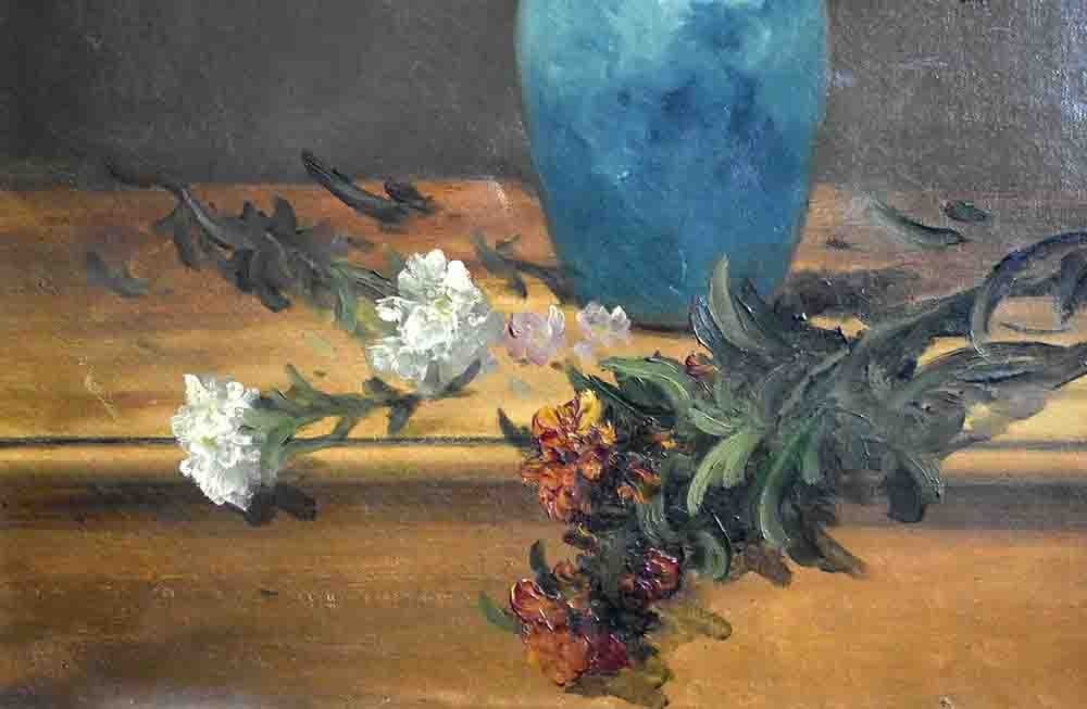 Grande Peinture Encadrée d' Alfred Rouby (1849-1909), Tableau Bouquet De Fleurs Sur Une Table.-photo-5