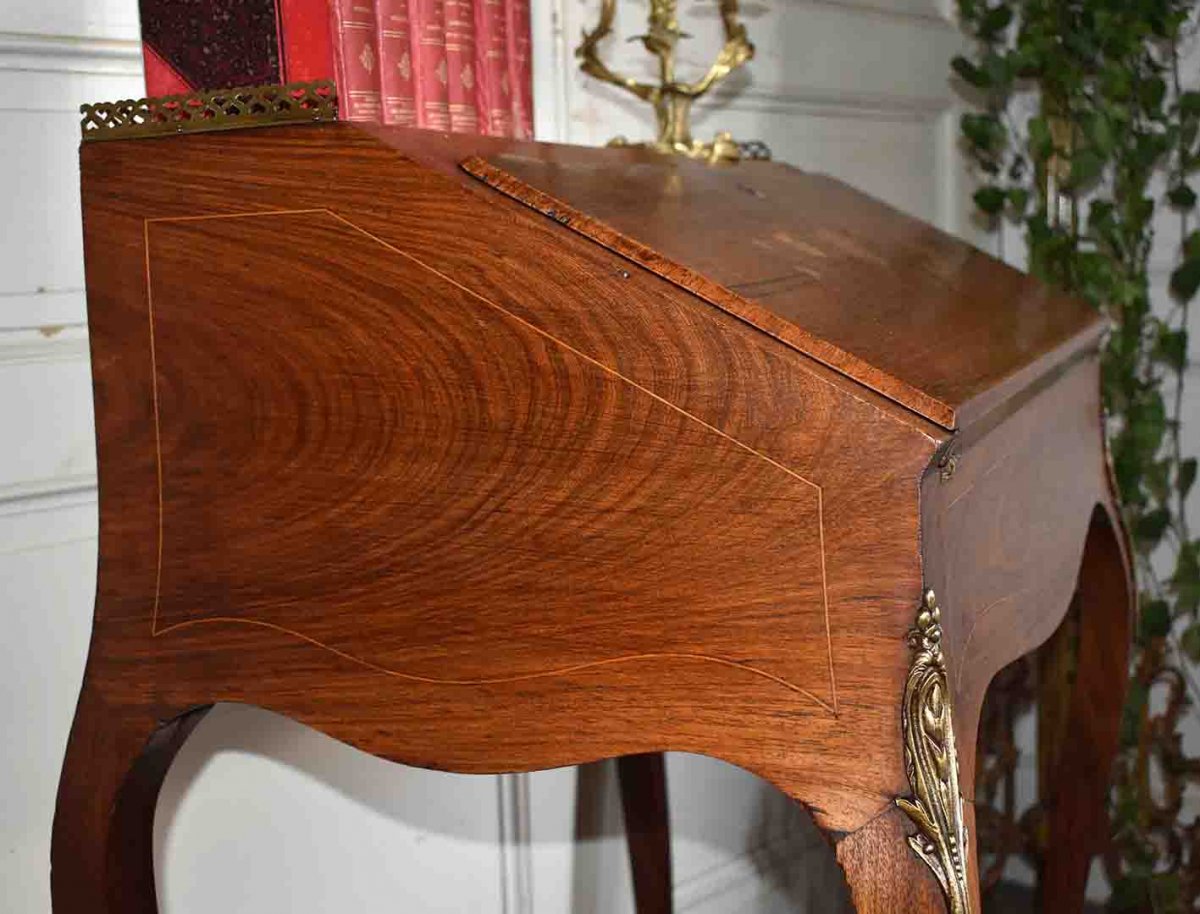 Slope Desk, Lady Secretary With Floral Marquetry Decor, Louis XV Style.-photo-7