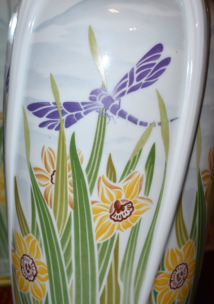 Important Vase style  Art Nouveau , Porcelaine De Limoges  Haviland,  Libellules  Et Narcisses -photo-4