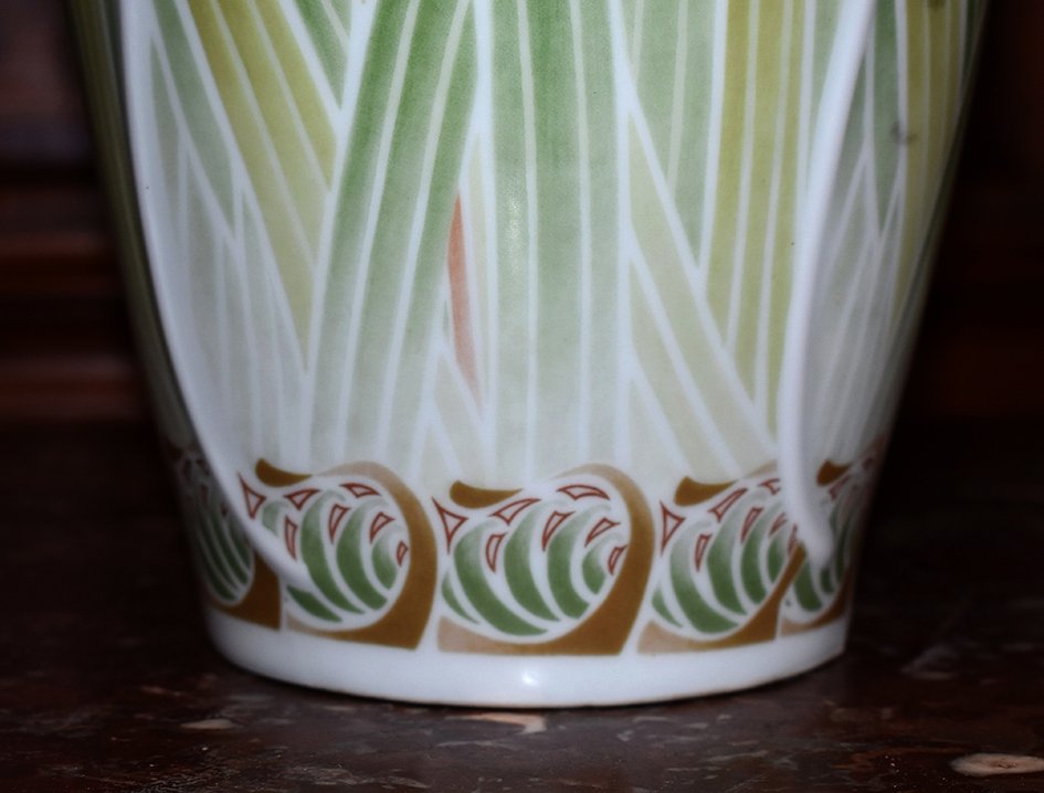 Important Vase style  Art Nouveau , Porcelaine De Limoges  Haviland,  Libellules  Et Narcisses -photo-6