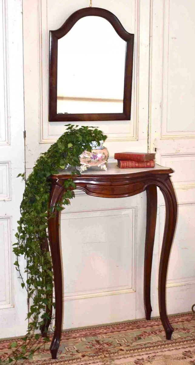 Console En Acajou d'époque Napoléon III , Meuble d'appui, dessus marbre blanc,  XIXème.-photo-4