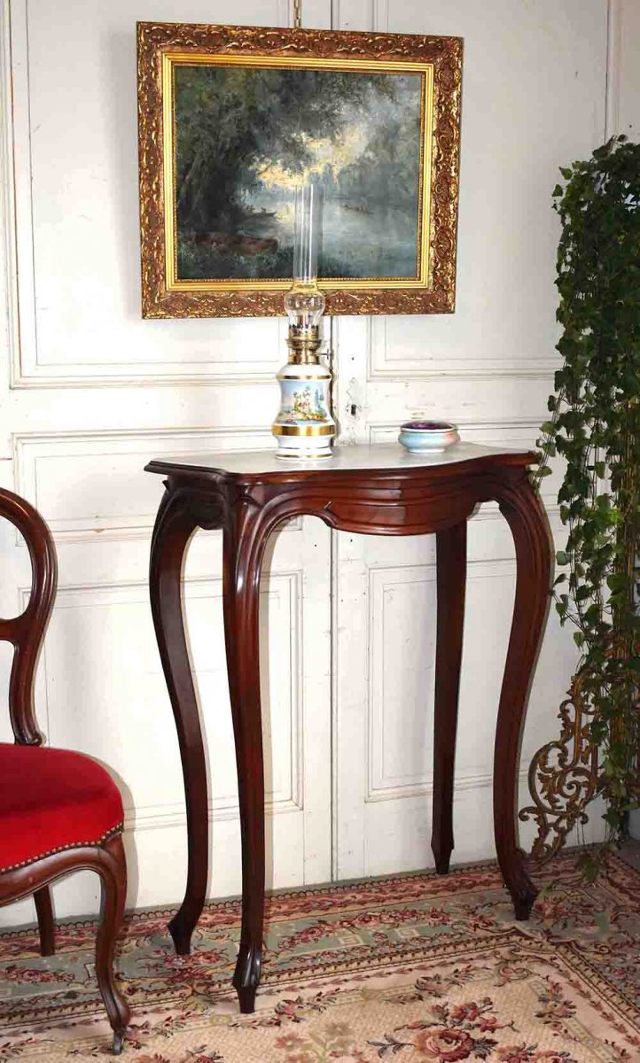 Console En Acajou d'époque Napoléon III , Meuble d'appui, dessus marbre blanc,  XIXème.