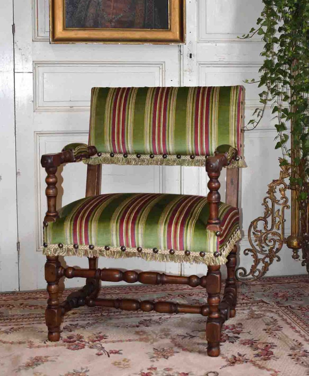 Pair Of Armchairs In Walnut, Louis XIII Style Armchairs.-photo-4