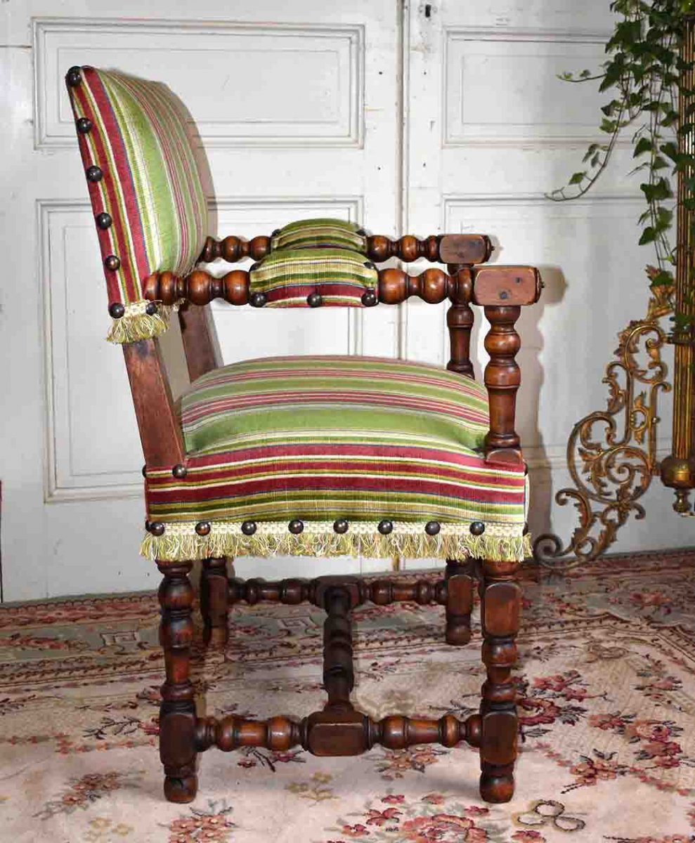 Pair Of Armchairs In Walnut, Louis XIII Style Armchairs.-photo-2