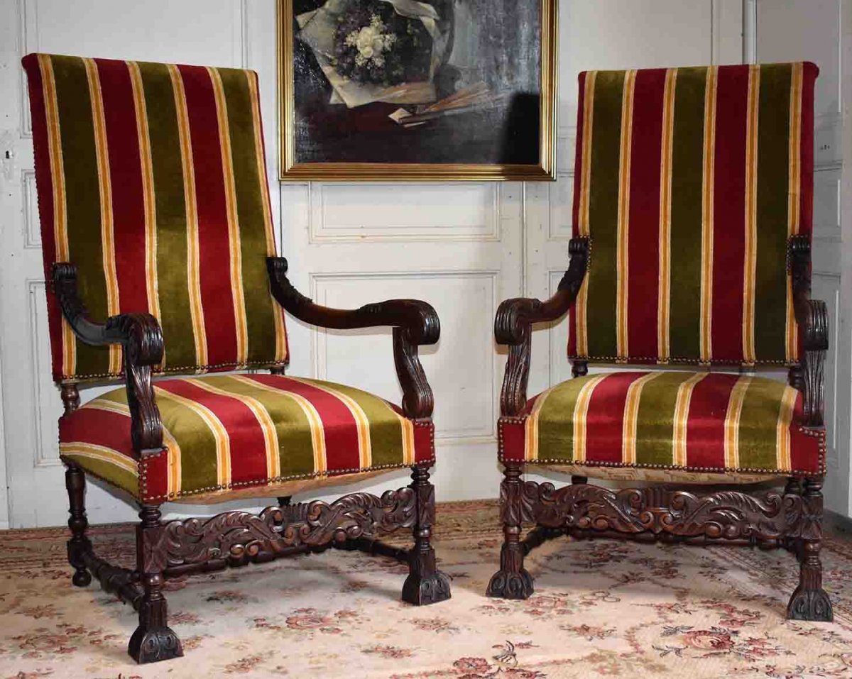 Pair Of Large Renaissance Style Armchairs