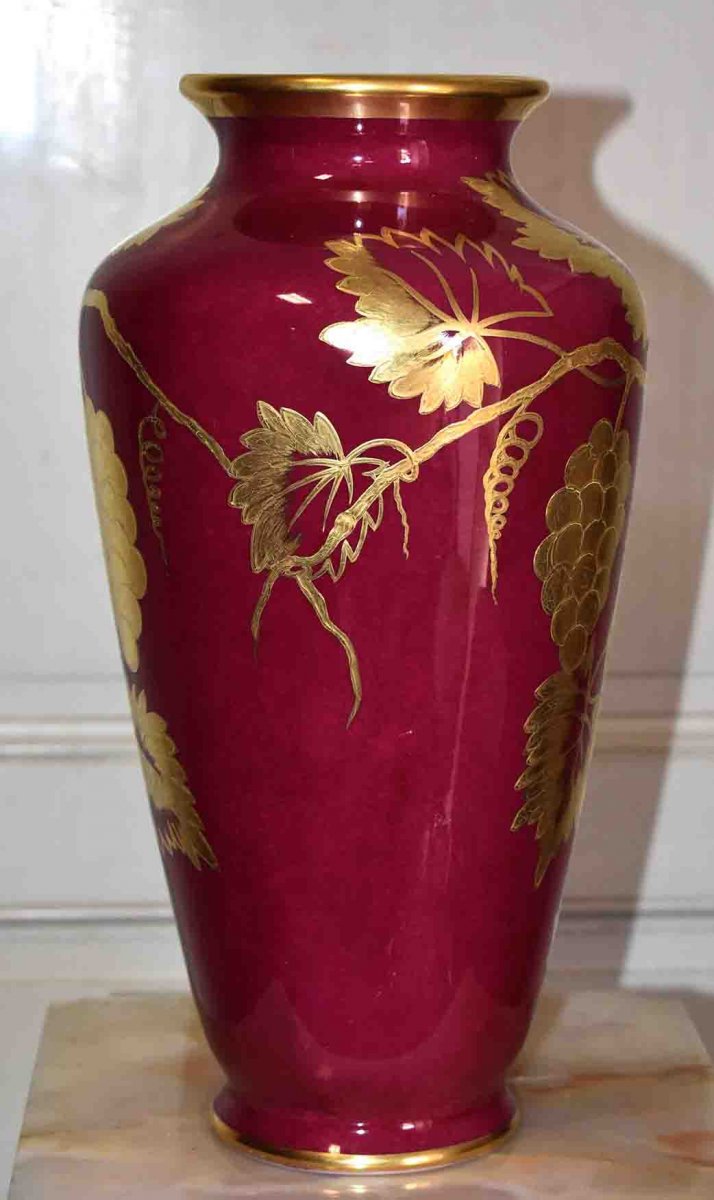 Large Pair Of Limoges Porcelain Vases, Entirely Hand Painted.-photo-2