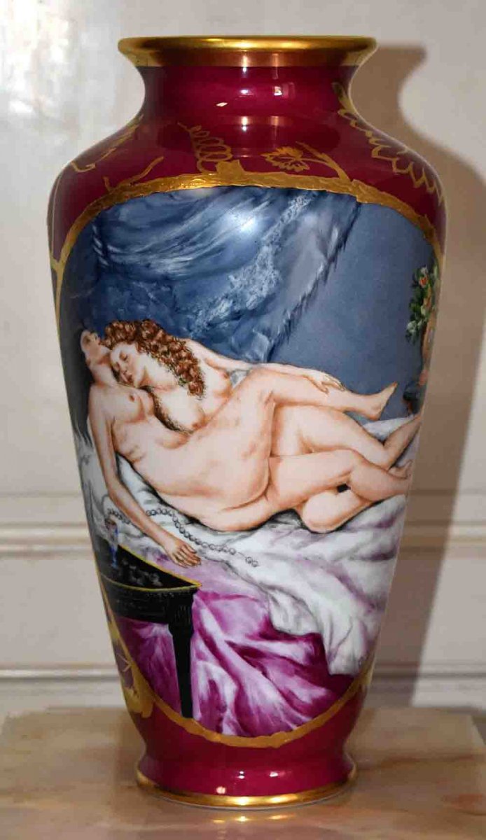 Importante Paire De Vases En Porcelaine De Limoges, Entièrement Peints à La Main, d'après François  Bouchet et Gustave Courbet-photo-4