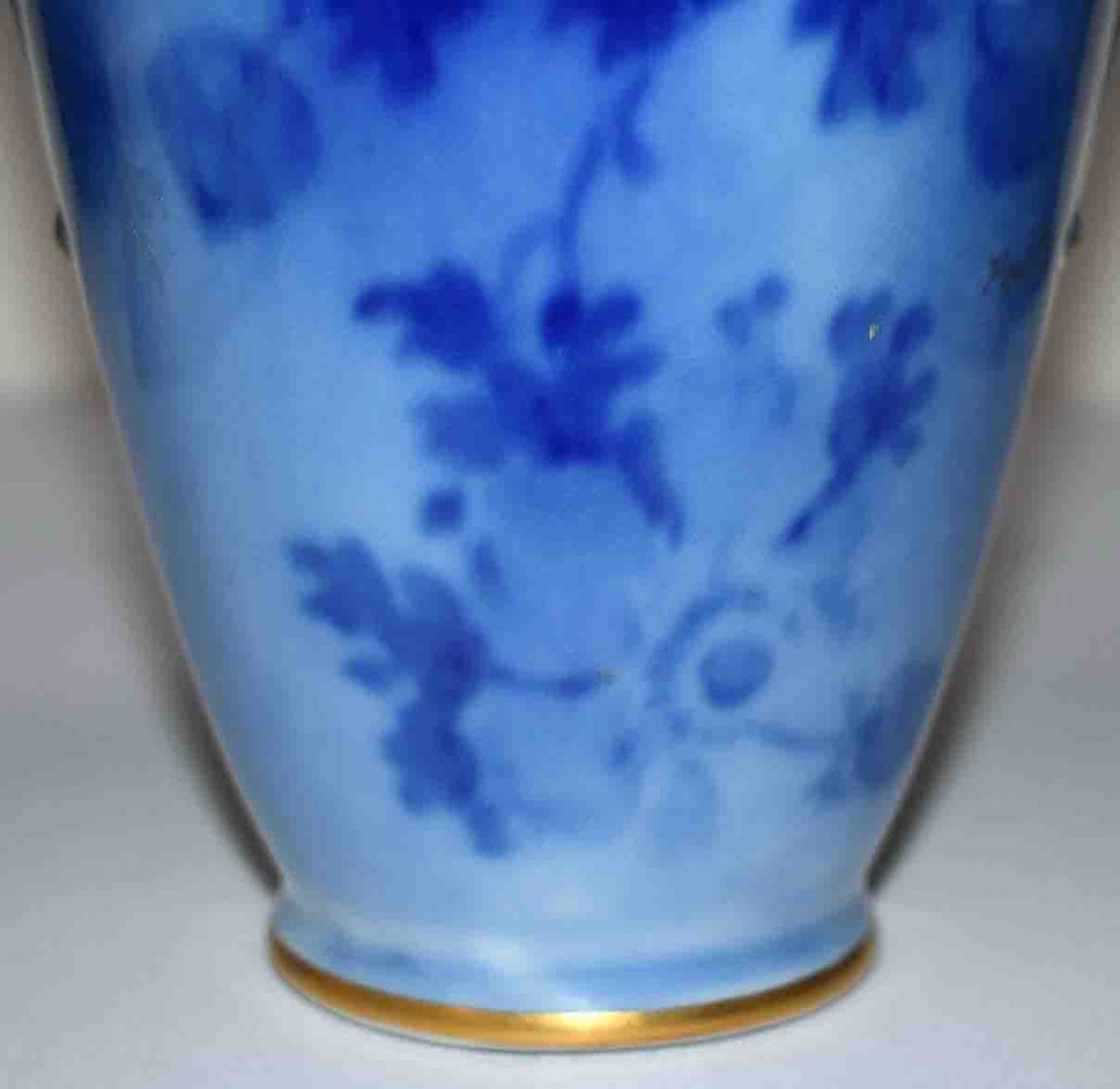 Poujol, Limoges Porcelain Vase, Roses In Blue Shades-photo-7