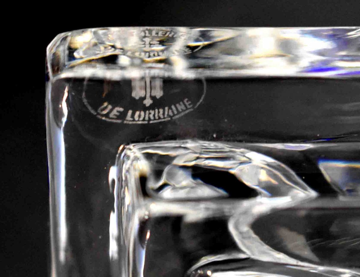 Grande Coupe  overley  Sur Pied En Cristal  Ciselé , Bleu , Cristallerie De Lorraine Lemberg ( 1925 - 1997 )-photo-8
