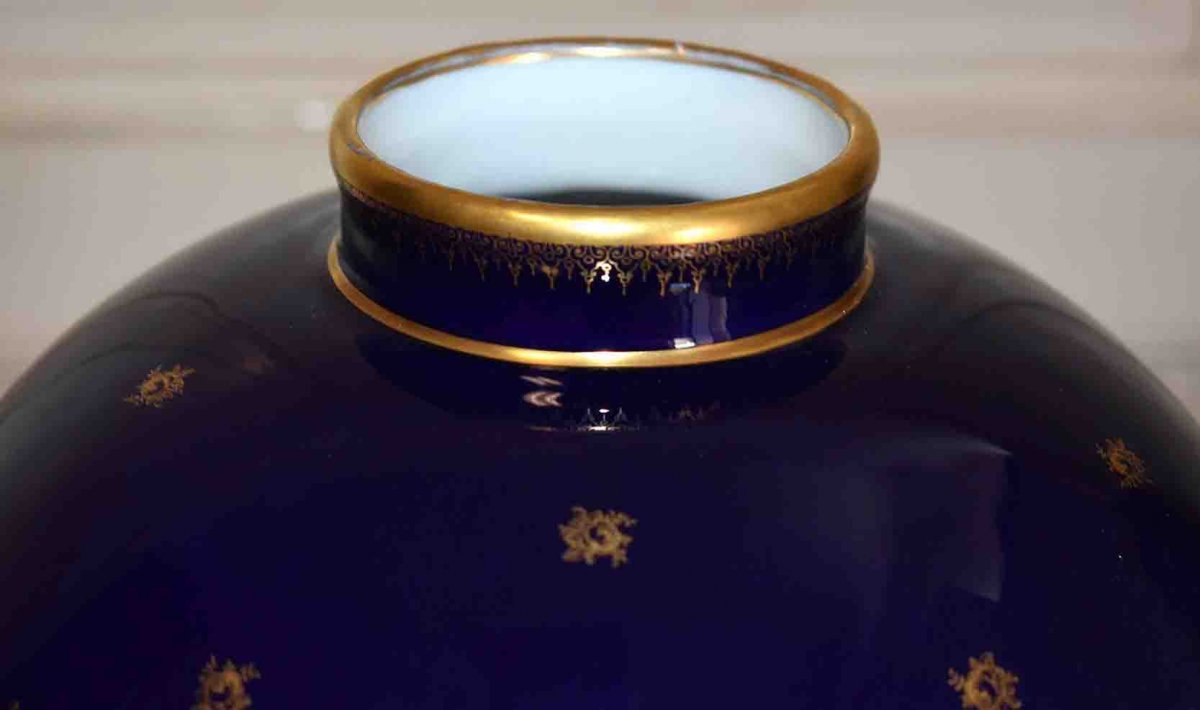 Fontanille - Marraud (1936) Large Ball Vase, Oven Blue And Double Gold Inlay,-photo-2