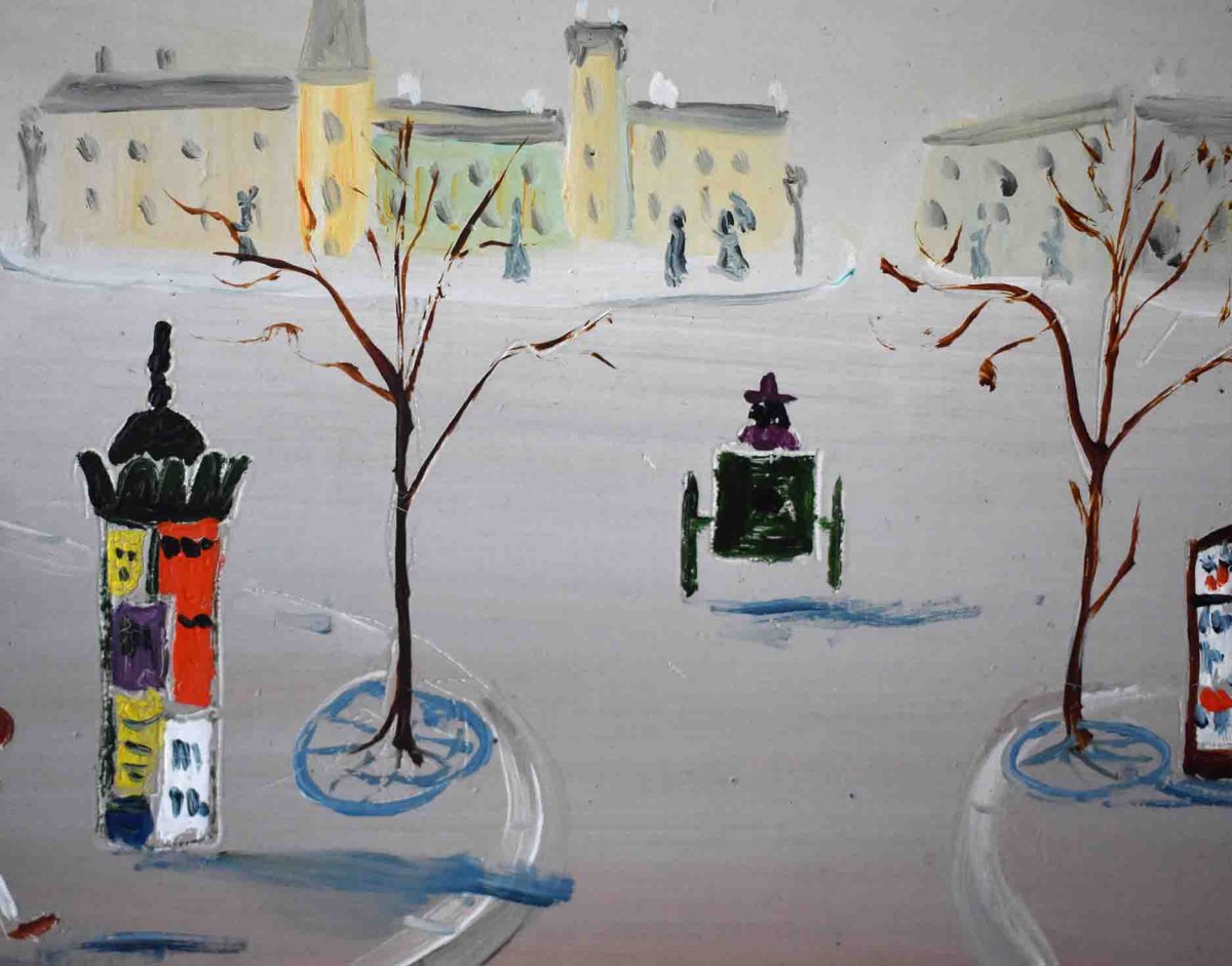 Claude Tabet (1924-1979) "the Little Kioske" Lively Square Scene.-photo-4
