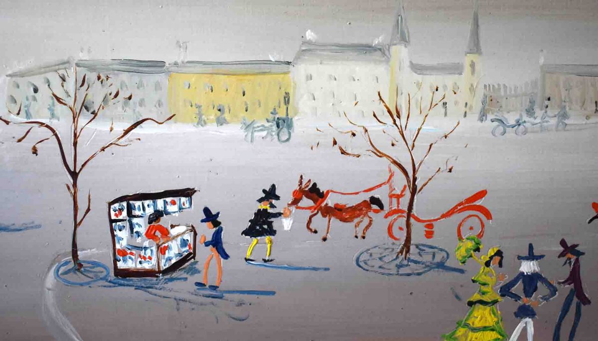 Claude Tabet (1924-1979) "the Little Kioske" Lively Square Scene.-photo-1