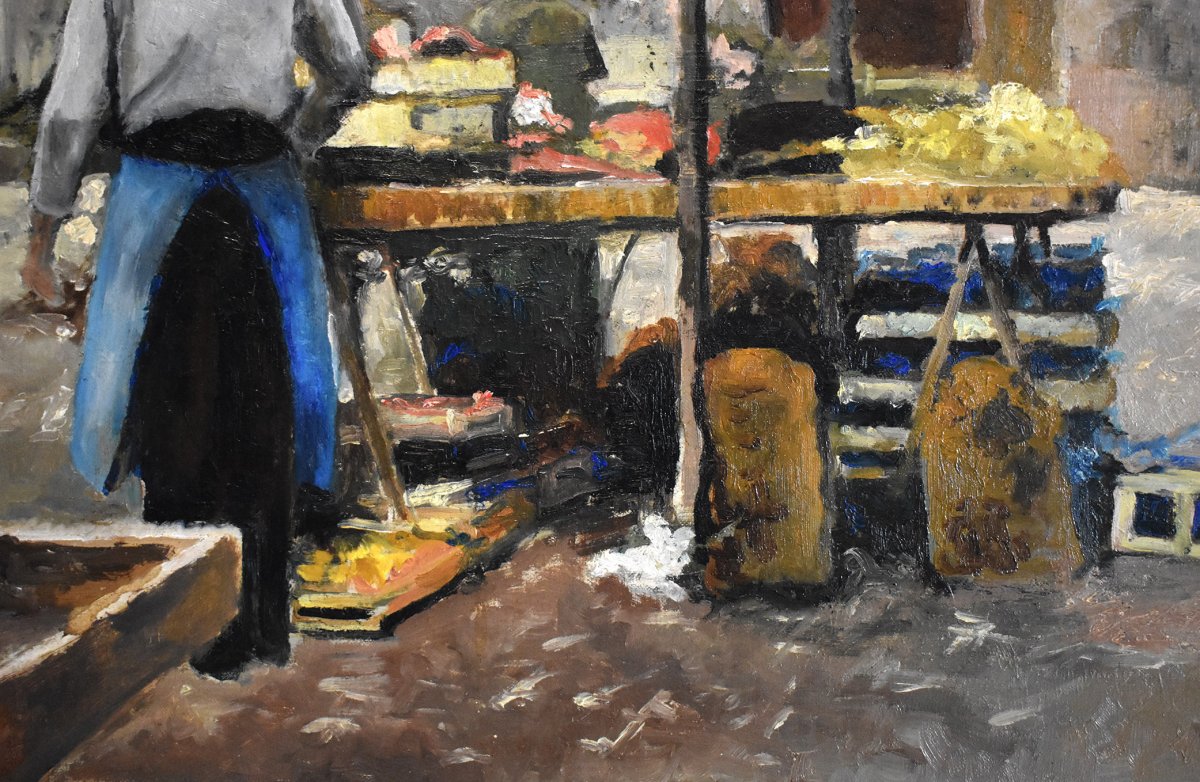 City Scene, Painting Of A Small Market In Limoges.-photo-3