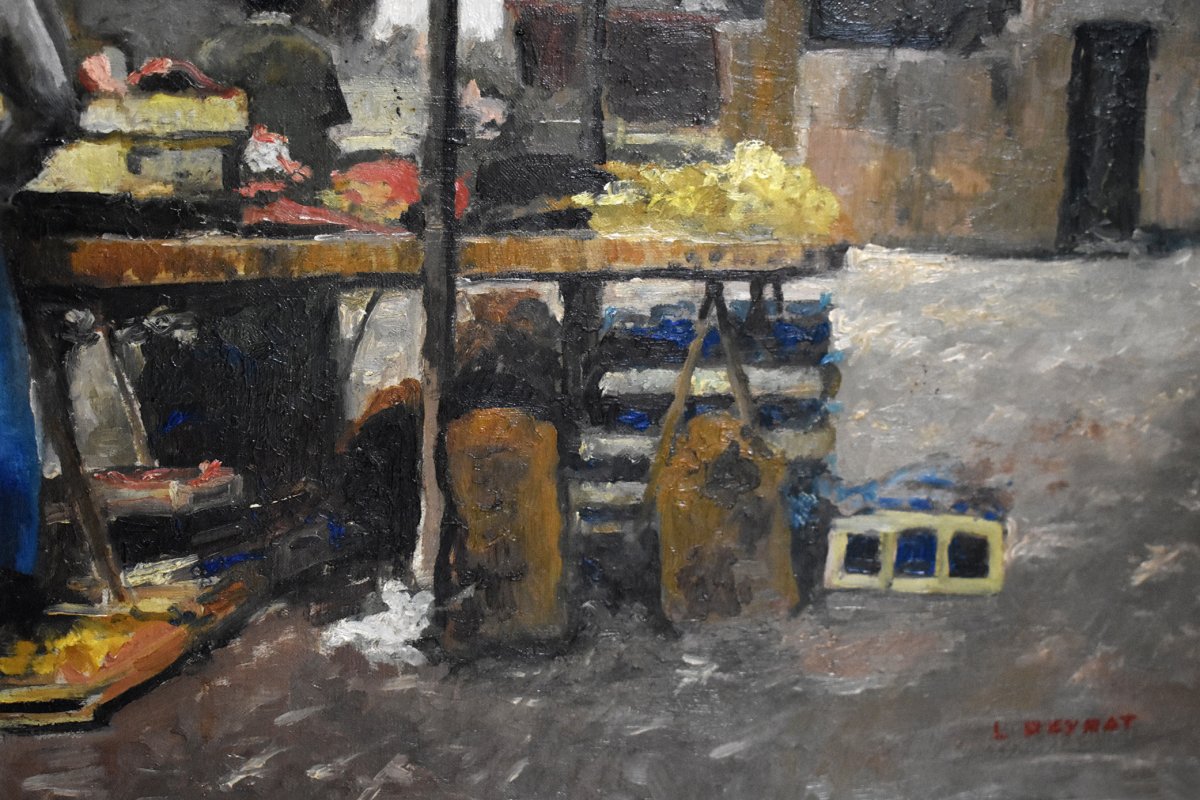 City Scene, Painting Of A Small Market In Limoges.-photo-4